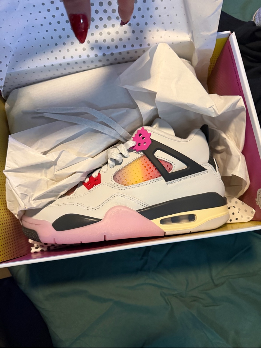 Jordan Kids White Sneakers with Pink and Yellow Gradient Accents
